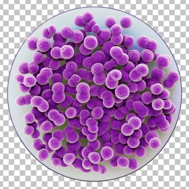 Rendering 3D muy detallado de bacterias púrpuras esféricas aisladas en un fondo transparente