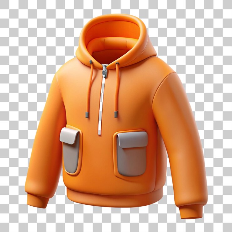 PSD rendering 3d de naranja genial para caminatas con capucha con bolsillo aislado en fondo transparente
