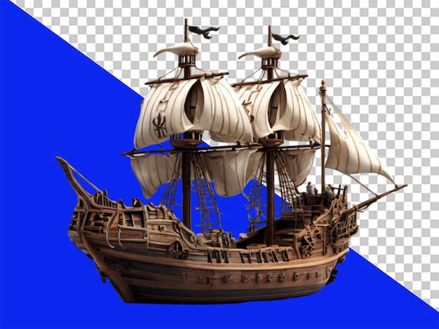 PSD rendering en 3d d'un navire pirate sur un fond transparent