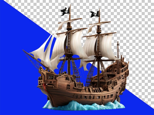 PSD rendering en 3d d'un navire pirate sur un fond transparent