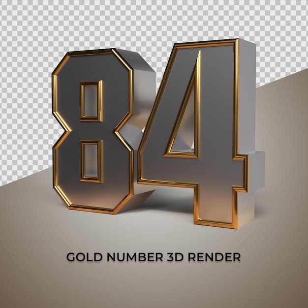 Rendering 3D nero oro argento numero 84