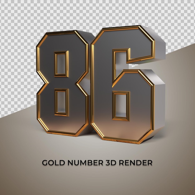 Rendering 3D nero oro argento numero 86