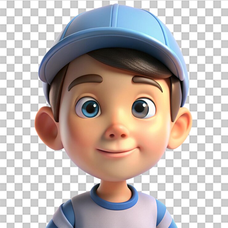 PSD rendering 3d de un niño de dibujos animados con gorra aislado en un fondo transparente