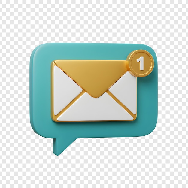 Rendering 3D d'une notification par courrier électronique avec une enveloppe et le numéro 1 affiché