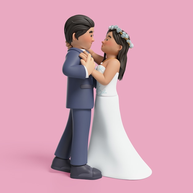 PSD rendering en 3d de la novia y el novio posando