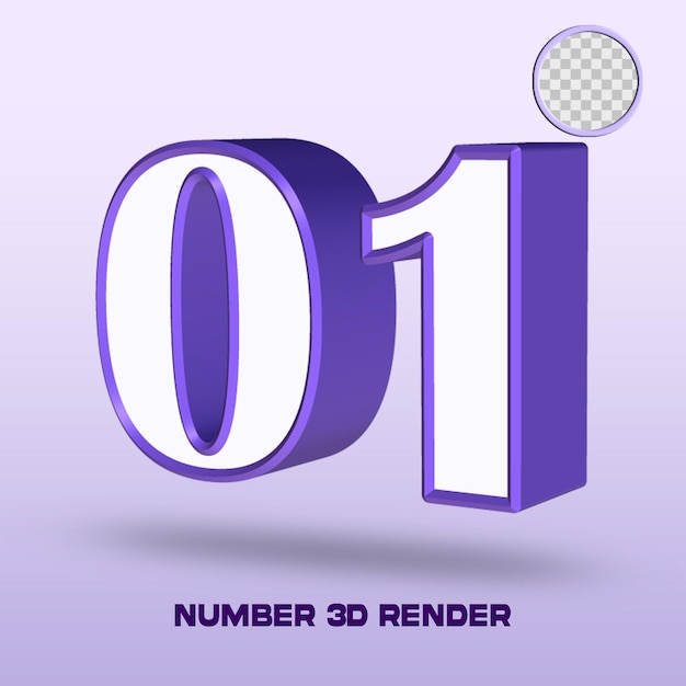 rendering 3d numero 01 colore viola bianco
