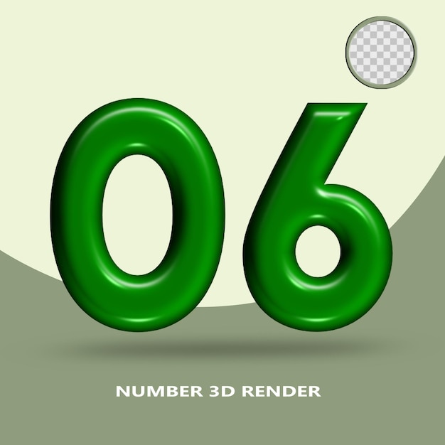 Rendering 3D numero 06 colore bottiglia verde