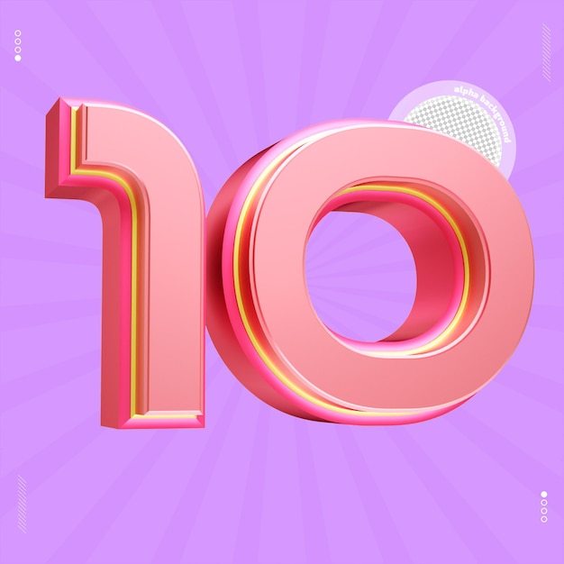 rendering 3d numero 10 carattere rosa