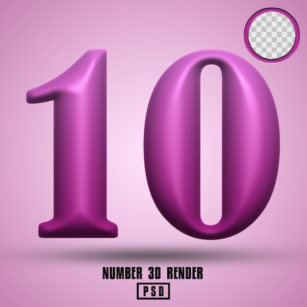 Rendering 3D numero 10 colore sfumato viola