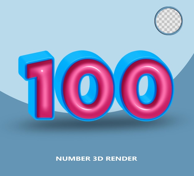 Rendering 3D numero 100 colore blu rosa lucido