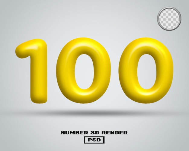 Rendering 3D numero 100 colore giallo lucido