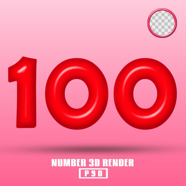 Rendering 3D numero 100 colore rosso