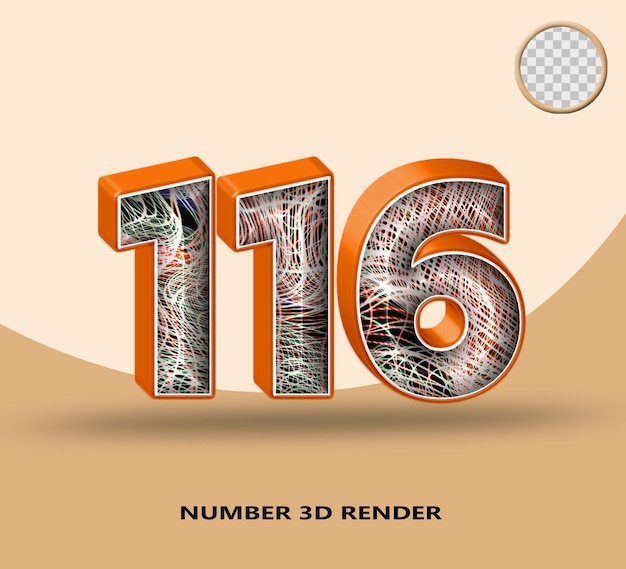 Rendering 3d numero 116 linea arancione lucida con linea d'onda astratta
