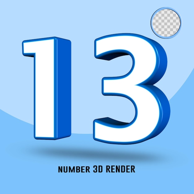 rendering 3d numero 13 colore bianco blu