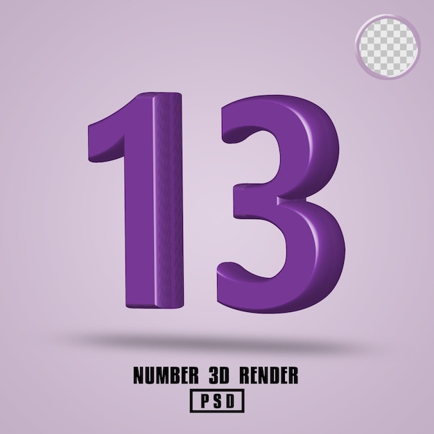 rendering 3d numero 13 colore viola