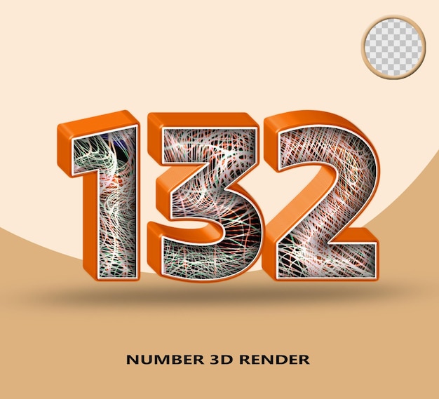 rendering 3d numero 132 linea arancione lucida con linea d'onda astratta