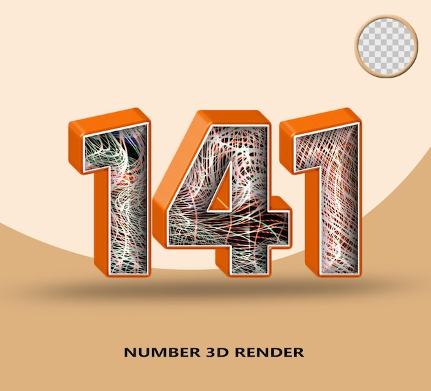 rendering 3d numero 141 linea arancione lucida con linea d'onda astratta