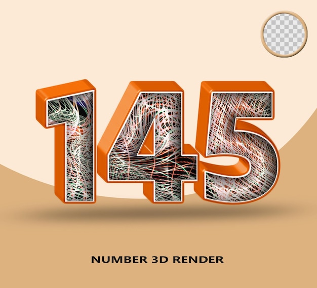 Rendering 3d numero 145 linea arancione lucida con linea d'onda astratta
