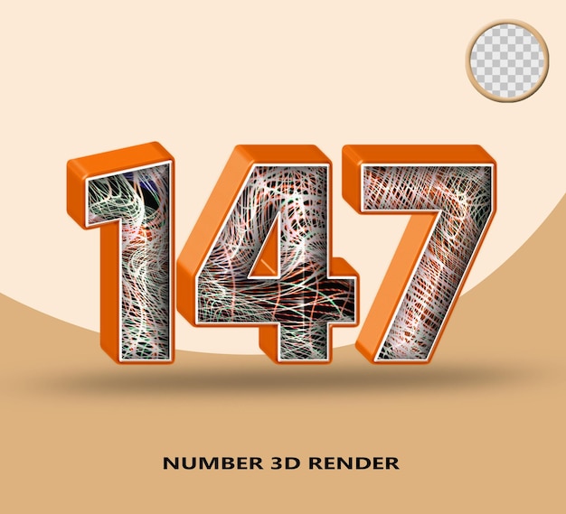 rendering 3d numero 147 linea arancione lucida con linea d'onda astratta
