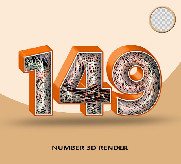 rendering 3d numero 149 linea arancione lucida con linea d'onda astratta