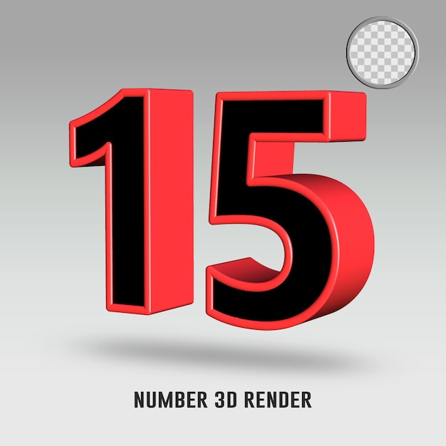 Rendering 3D numero 15 colore rosso nero