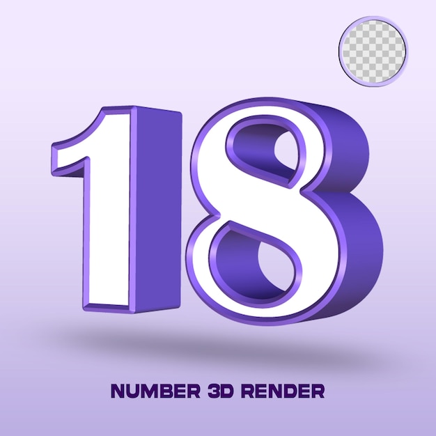 rendering 3d numero 18 colore viola bianco