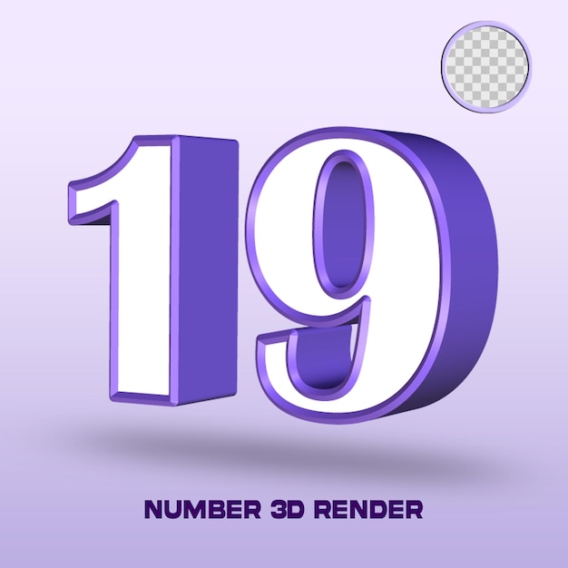 rendering 3d numero 19 colore viola bianco