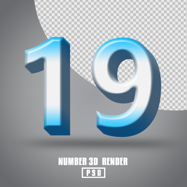 Rendering 3D numero 19 gradiente bianco blu