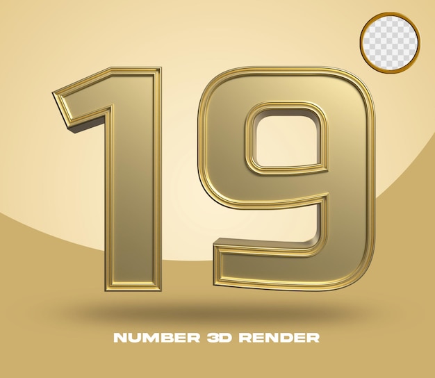 Rendering 3D numero 19 oro