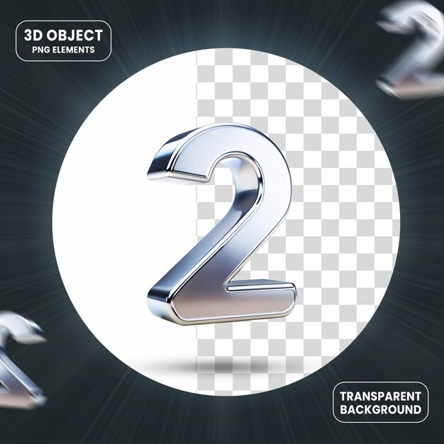 Rendering 3d número 2 icono aislado en fondo transparente