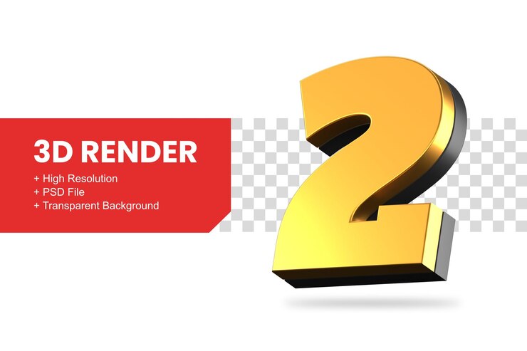 Rendering 3d numero 2 isolato