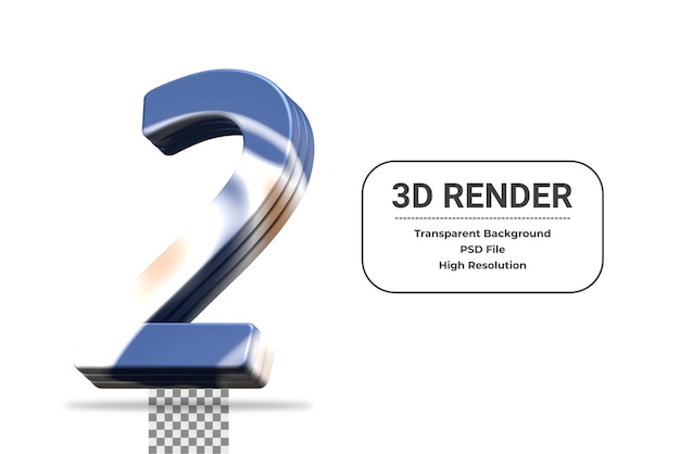 Rendering 3d numero 2 isolato
