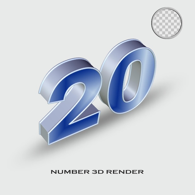 Rendering 3D numero 20 argento e colore sfumato blu