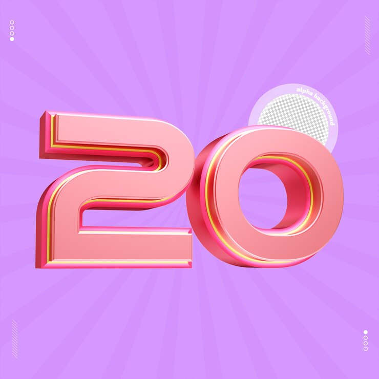 PSD rendering 3d numero 20 carattere rosa