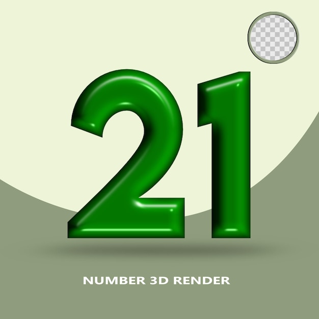 Rendering 3D numero 21 colore bottiglia verde