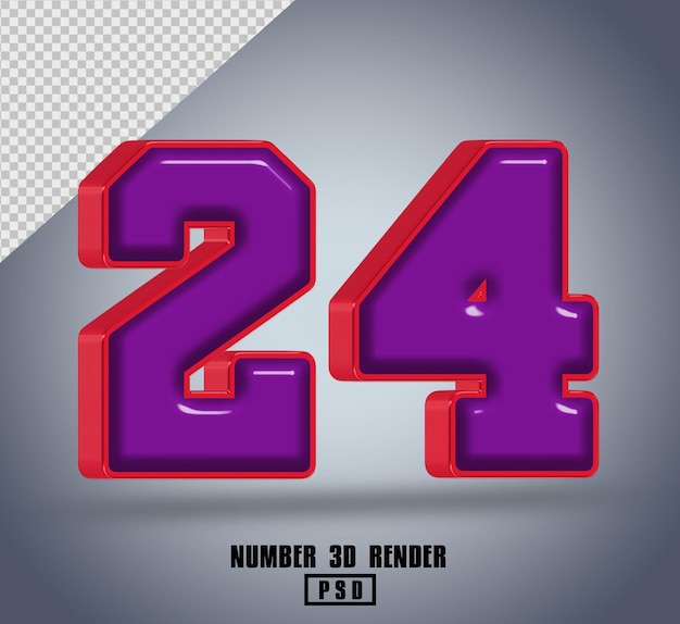 Rendering 3D numero 24 colore rosso viola lucido