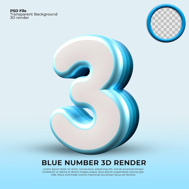Rendering 3D numero 3 gradiente di livello blu