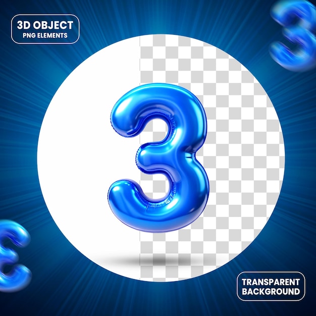 Rendering 3d numéro 3 icône isolée sur un fond transparent