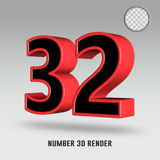 Rendering 3D numero 32 colore rosso nero