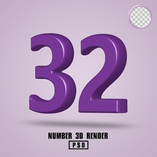 rendering 3d numero 32 colore viola