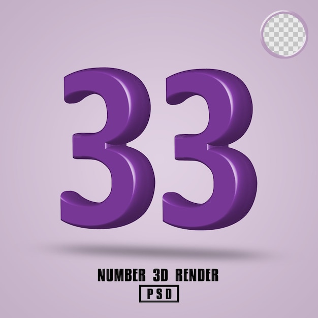 rendering 3d numero 33 colore viola