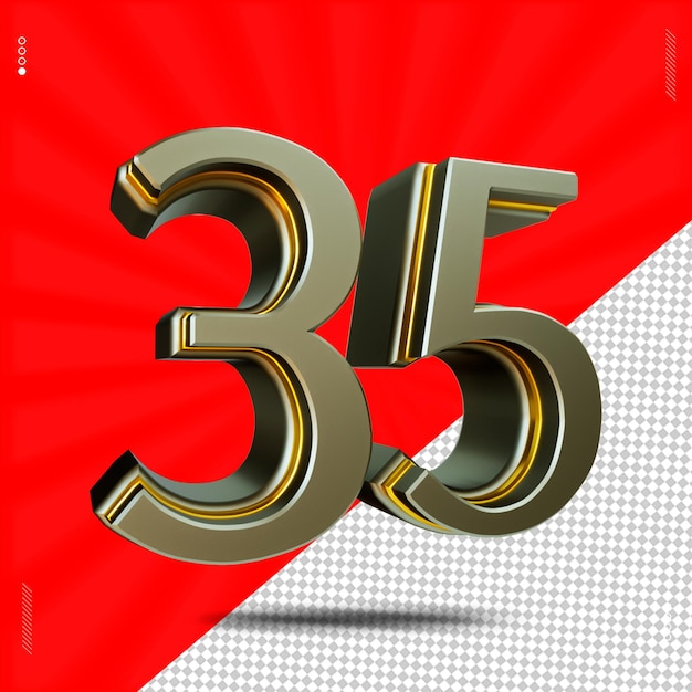 rendering 3d numero 35 font acciaio