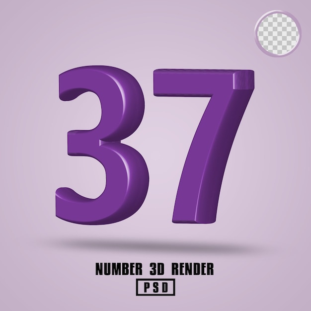 Rendering 3D numero 37 colore viola