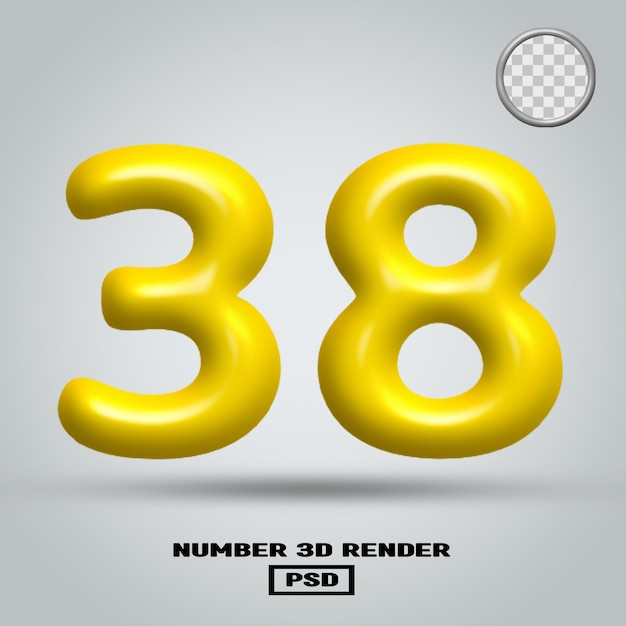 Rendering 3D numero 38 colore giallo lucido