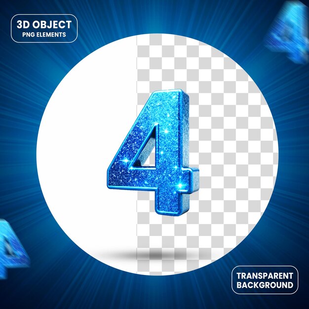 Rendering 3d numero 4 icona isolata su sfondo trasparente