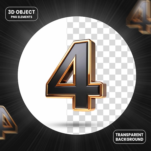 Rendering 3d número 4 icono aislado en fondo transparente