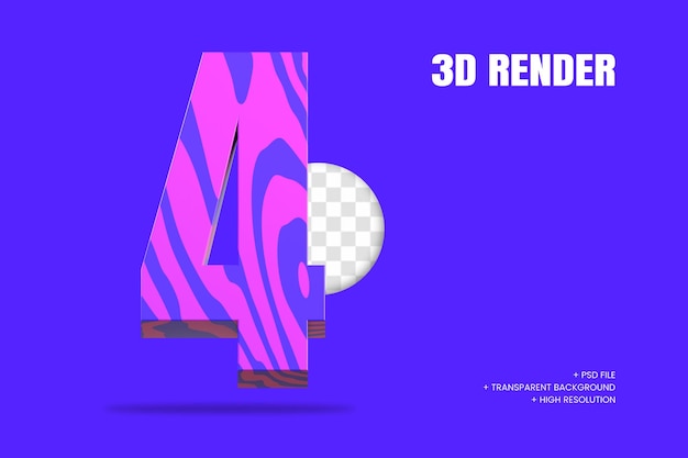 rendering 3D numero 4 isolato