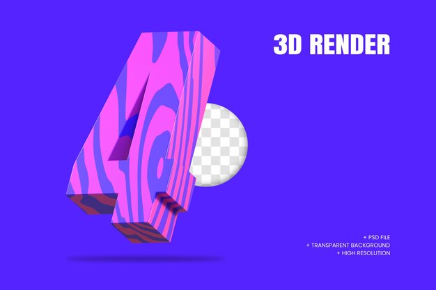 rendering 3D numero 4 isolato
