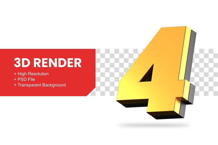 rendering 3D numero 4 isolato