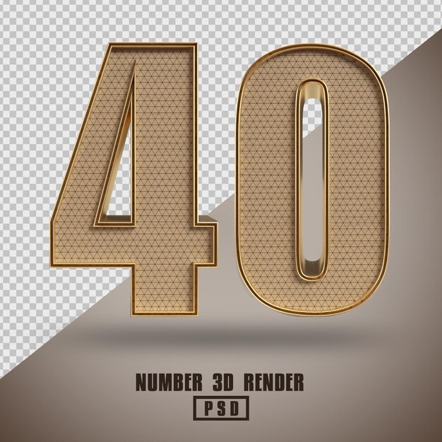 Rendering 3D numero 40 in legno e stile oro